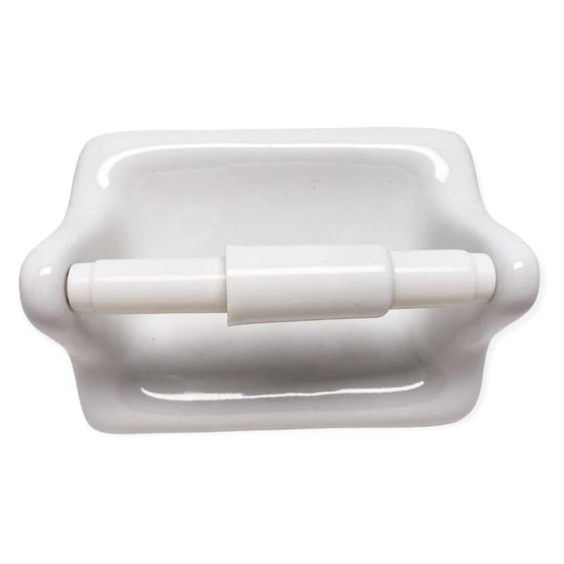 Tenedos Glazed Ceramic Bathroom Toilet Paper Holder Accessory White Wall Mount Durable Classic Design Not for Flat Surface Installation - Image 1